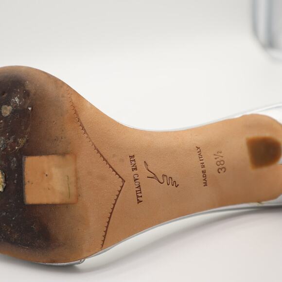 Rene Caovilla Silver Jeweled Ankle Strap Pumps Size 38.5 - Picture 5 of 11